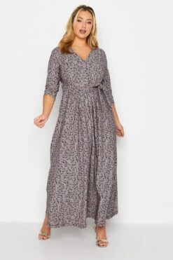 YOURS Curve Red & White Leaf Print Wrap Maxi Dress