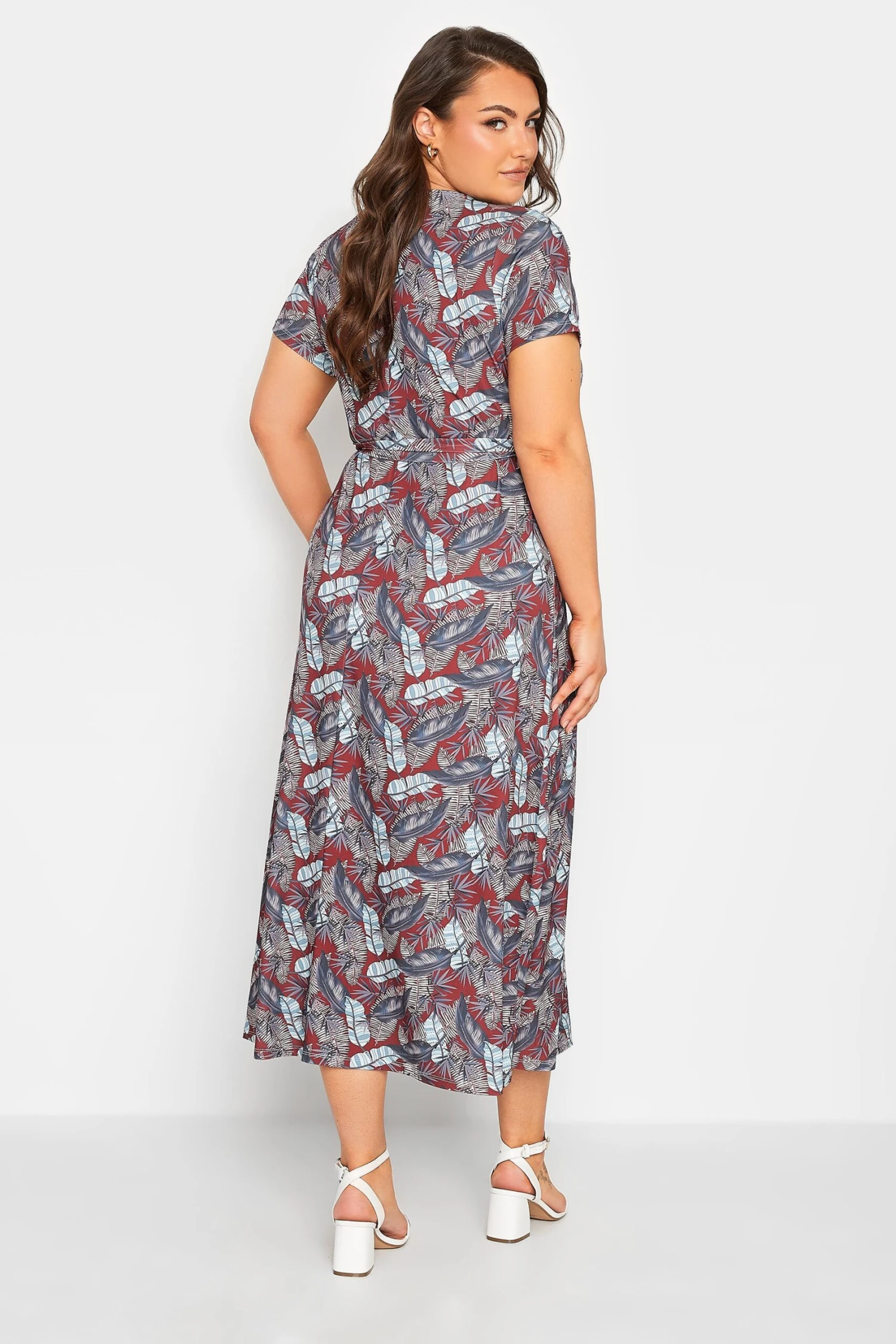 YOURS Curve Red Leaf Print Maxi Wrap Dress 4 YOURS Curve Red Leaf Print Maxi Wrap Dress - Image 2