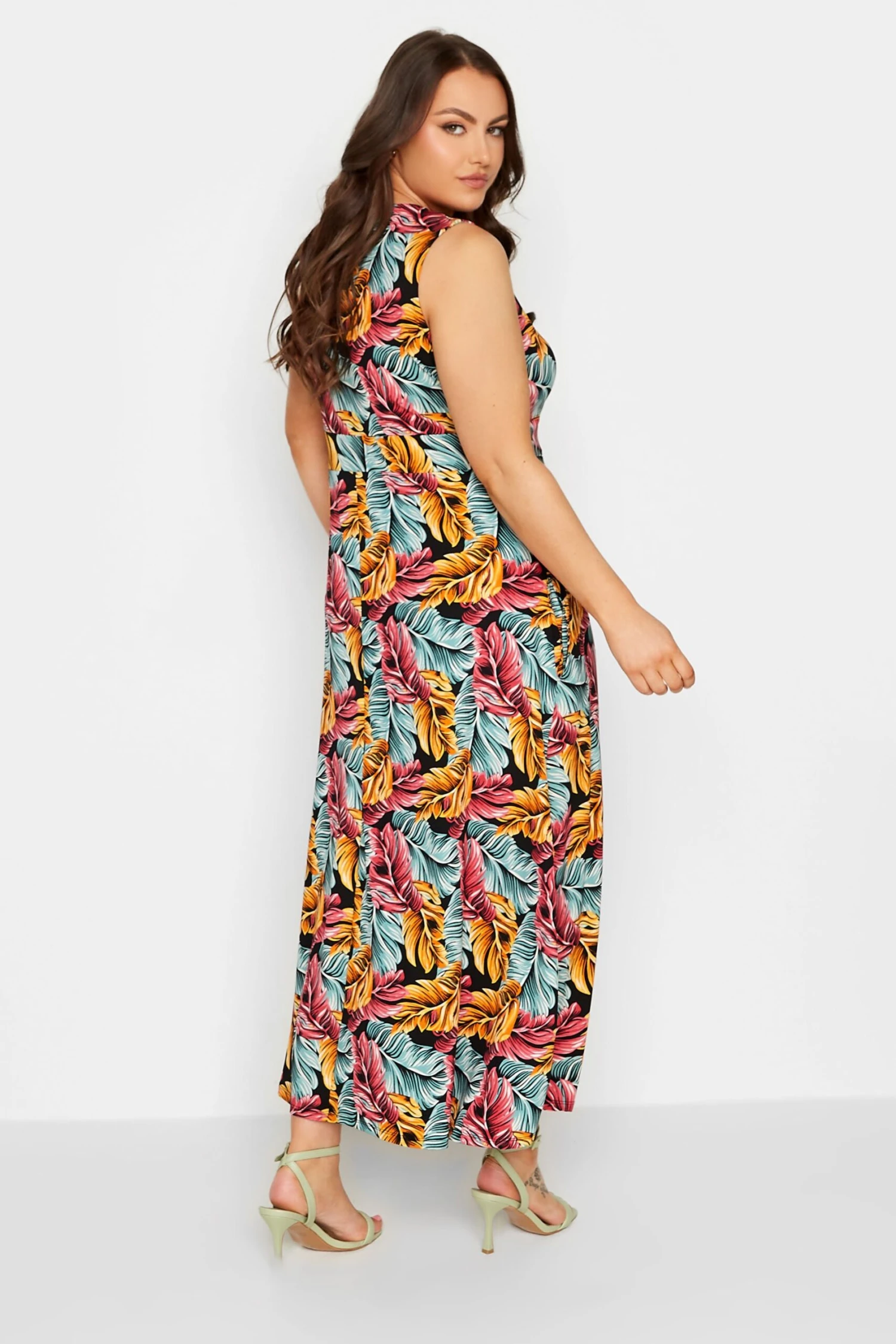 YOURS Curve Black Tropical Leaf Print Wrap Maxi Dress 4 YOURS Curve Black Tropical Leaf Print Wrap Maxi Dress - Image 2
