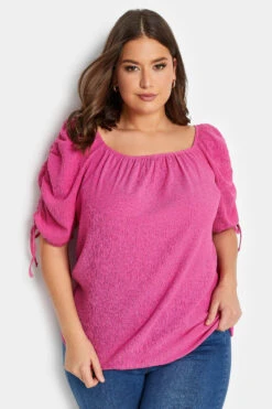YOURS Curve Pink Textured Bubble Hem Top 13 YOURS Curve Pink Textured Bubble Hem Top -Plus Size Apparel Shop 96a22e15 a06a 41 320927 A