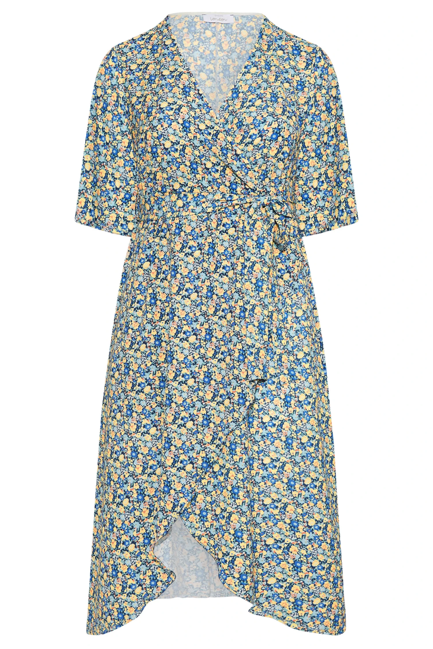 YOURS LONDON Curve Blue Ditsy Floral Wrap Dress 7 YOURS LONDON Curve Blue Ditsy Floral Wrap Dress - Image 5