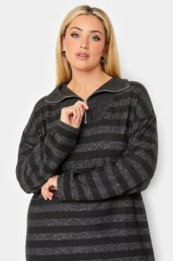 YOURS LUXURY Curve Black Stripe Print Soft Touch Jumper Dress -Plus Size Apparel Shop 984fcac2 5f4a 4f 301482 D