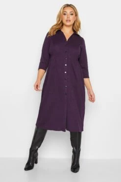 YOURS Curve Purple Textured Collared Dress -Plus Size Apparel Shop 98938a56 b67a 4a 174167 B