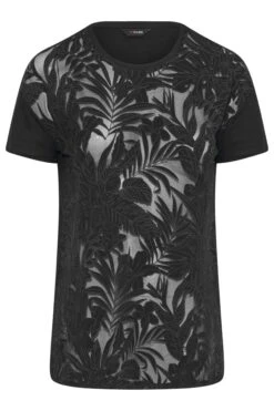 YOURS Curve Black Tropical Print Mesh T-Shirt -Plus Size Apparel Shop 9953da2d 223f 49 300633 X