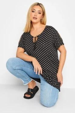 YOURS Curve Black Polka Dot Tassel T-Shirt -Plus Size Apparel Shop 99a0c486 c84b 4f 301165 D