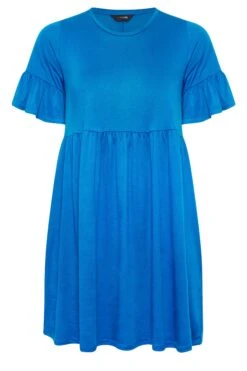 YOURS Curve Cobalt Blue Frill Sleeve Smock Dress -Plus Size Apparel Shop 9a35fb08 a4e8 44 301855 X