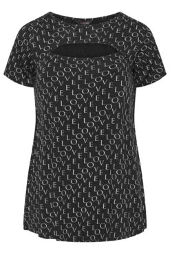 YOURS Curve Black 'Love' Print Cut Out Top 12 YOURS Curve Black 'Love' Print Cut Out Top -Plus Size Apparel Shop 9b35f262 4645 43 300978 X