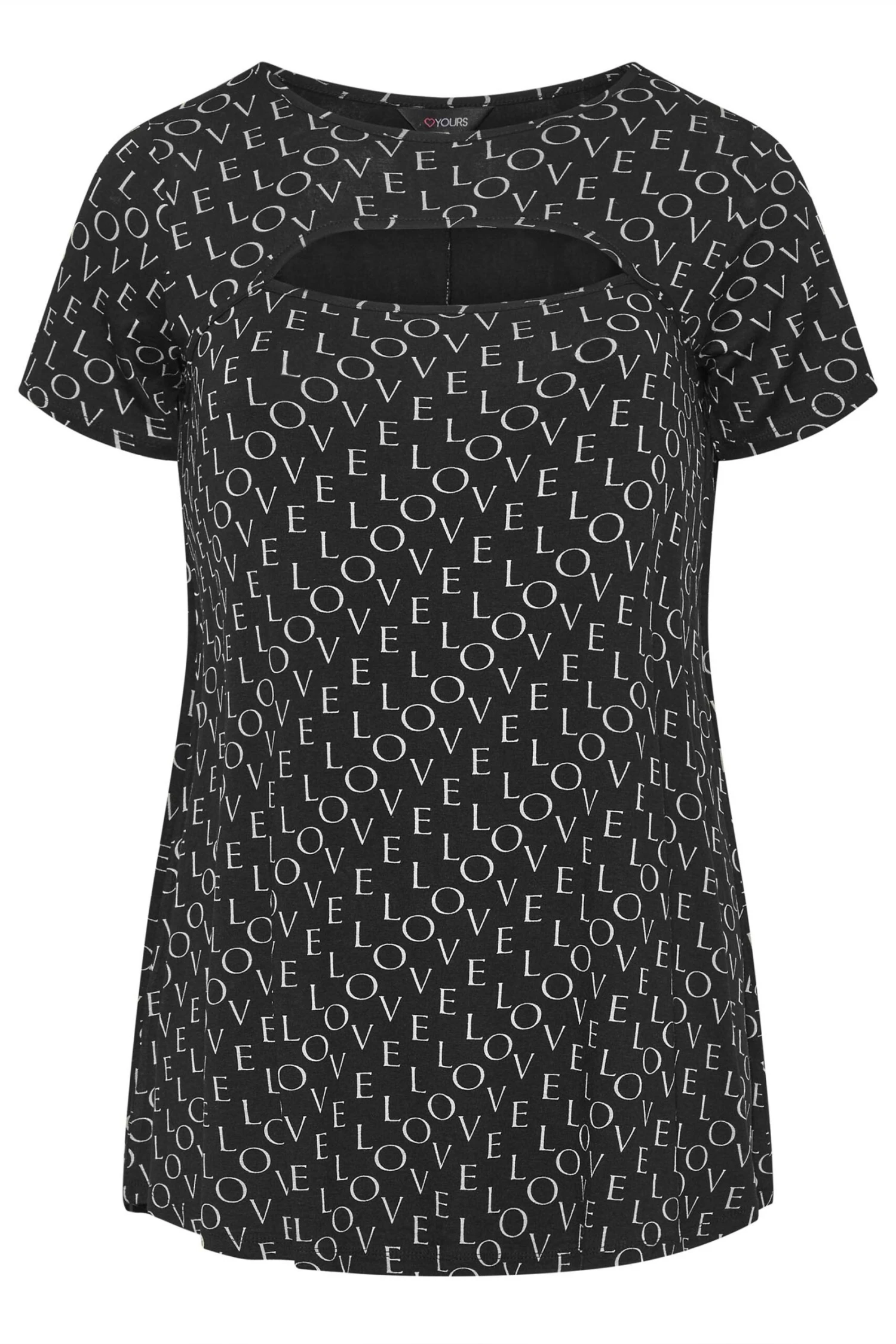 YOURS Curve Black 'Love' Print Cut Out Top 7 YOURS Curve Black 'Love' Print Cut Out Top - Image 5
