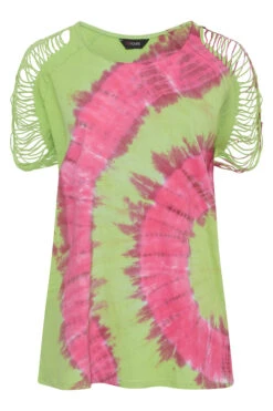 YOURS Curve Green Tie Dye Shredded Shoulder Top -Plus Size Apparel Shop 9beb3b2a 15e4 4f 300631 X