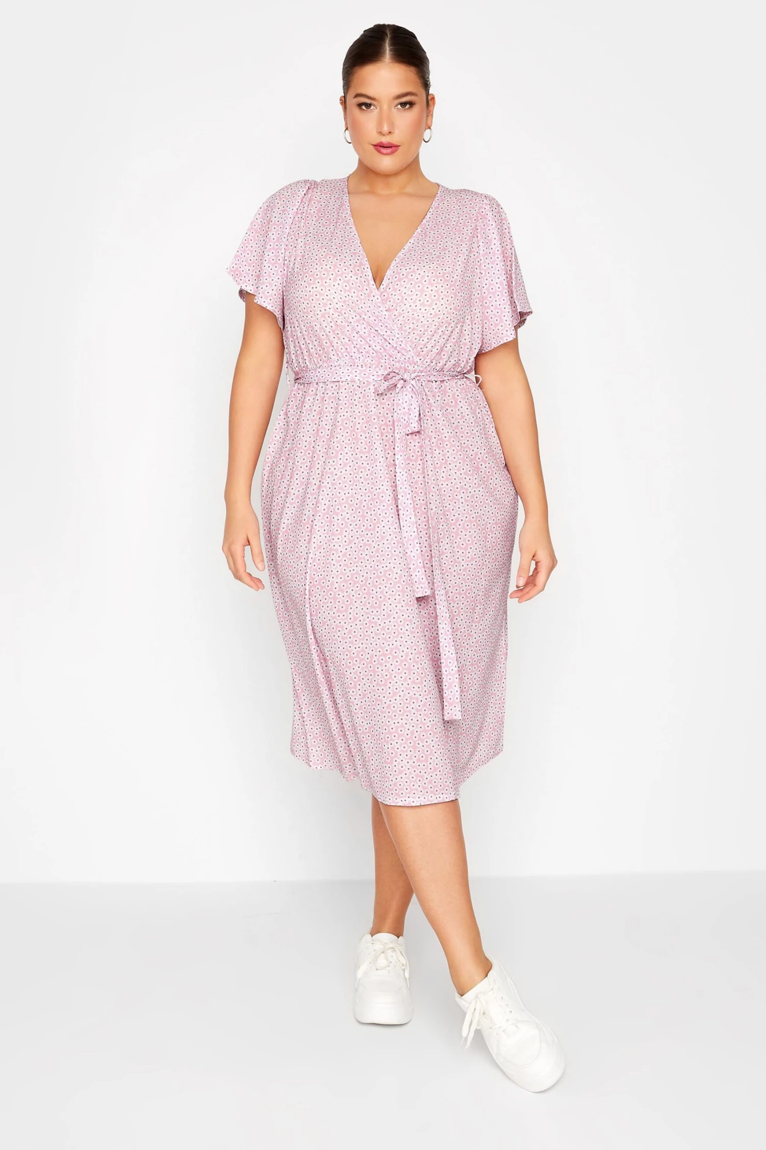 LIMITED COLLECTION Curve Pink Ditsy Floral Print Wrap Dress 2 LIMITED COLLECTION Curve Pink Ditsy Floral Print Wrap Dress