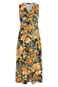 YOURS Curve Black & Orange Floral Maxi Dress -Plus Size Apparel Shop 9c8bae0b 27d4 49 300810 X