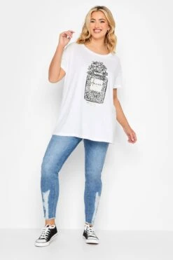 YOURS Curve White 'Amour' Perfume Print T-Shirt