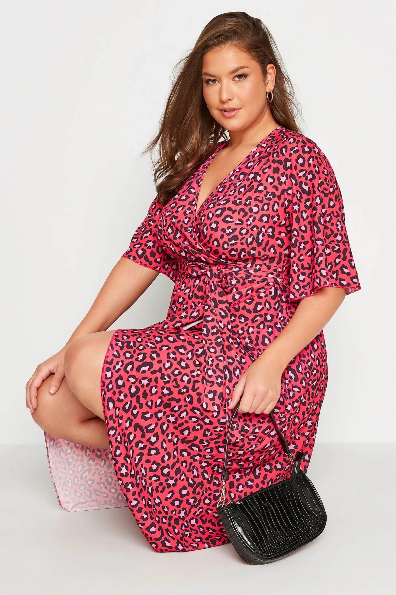 YOURS LONDON Curve Red Leopard Print Midi Wrap Dress 5 YOURS LONDON Curve Red Leopard Print Midi Wrap Dress - Image 3