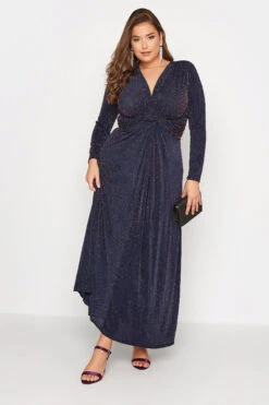 YOURS LONDON Curve Blue And Copper Glitter Maxi Dress