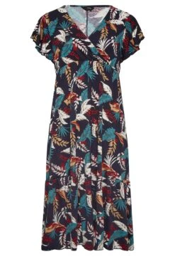 YOURS Curve Navy Blue Leaf Print Frill Sleeve Wrap Maxi Dress -Plus Size Apparel Shop 9e67c87a 2071 4f 301906 X