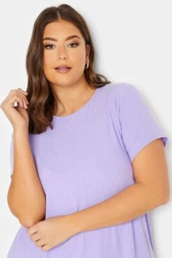 YOURS Curve Lavender Purple Ribbed T-Shirt -Plus Size Apparel Shop 9e7795c0 1130 4d 320698 D