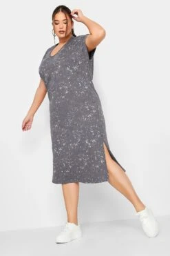 LIMITED COLLECTION Curve Grey Acid Wash Side Split T-Shirt Dress -Plus Size Apparel Shop 9ffc4e1f b804 4f 214435 C