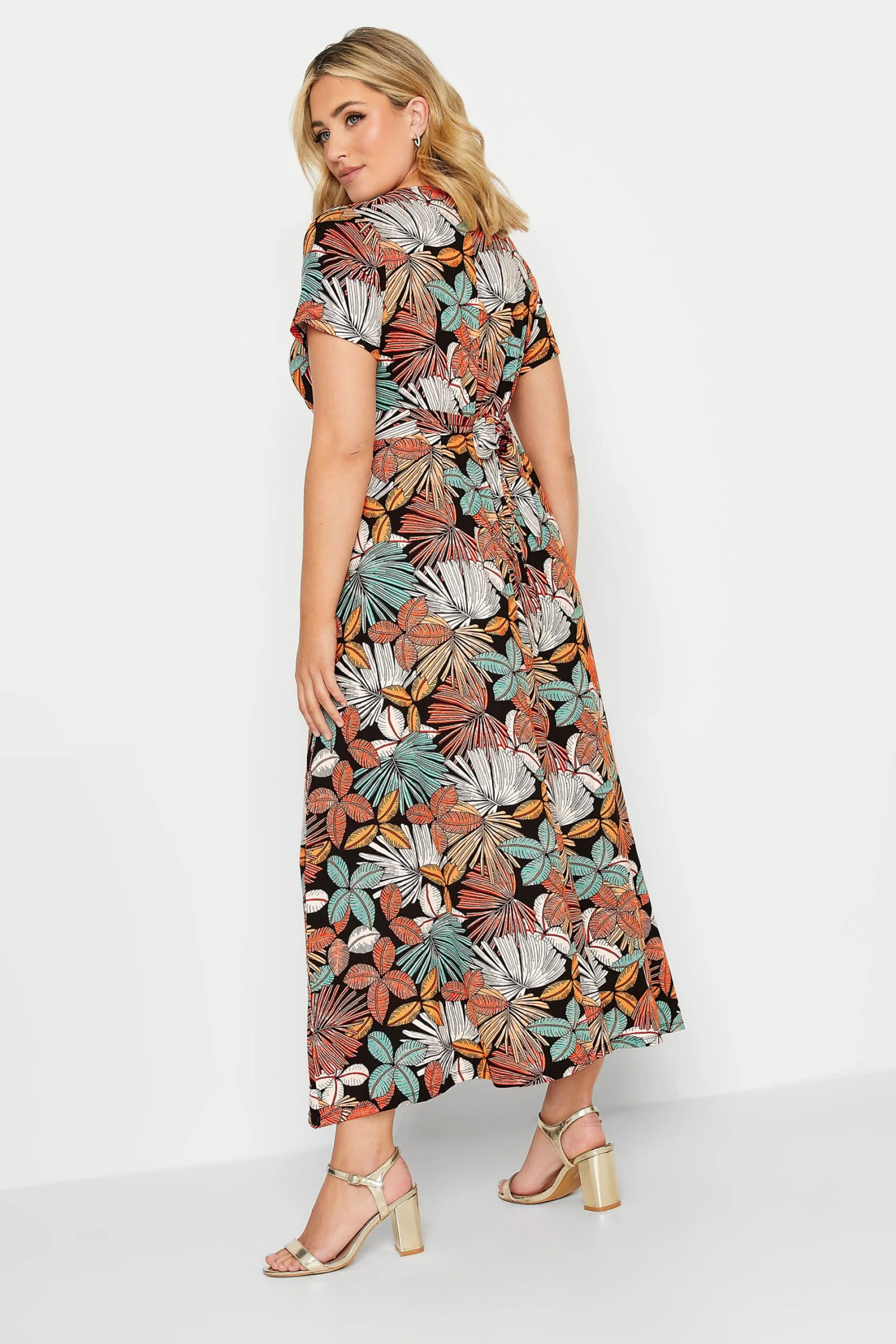 YOURS Curve Black & Orange Leaf Print Maxi Dress 4 YOURS Curve Black & Orange Leaf Print Maxi Dress - Image 2