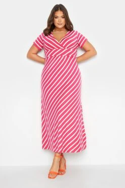 YOURS Curve Pink Stripe Swing Maxi Dress -Plus Size Apparel Shop a1c609a1 5859 4f 301018 B