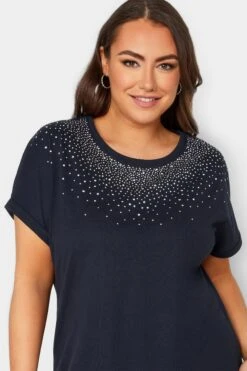 YOURS Curve Navy Blue Sequin T-Shirt -Plus Size Apparel Shop a25d1b04 cd2c 47 301846 D
