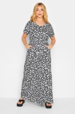 YOURS Curve Black Floral Maxi T-Shirt Dress