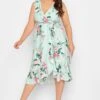 YOURS LONDON Curve Green Floral Print Double Ruffle Wrap Dress
