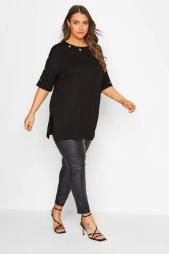 YOURS Curve Black Eyelet Detail Oversized T-Shirt -Plus Size Apparel Shop a352b17f b874 44 320413 B