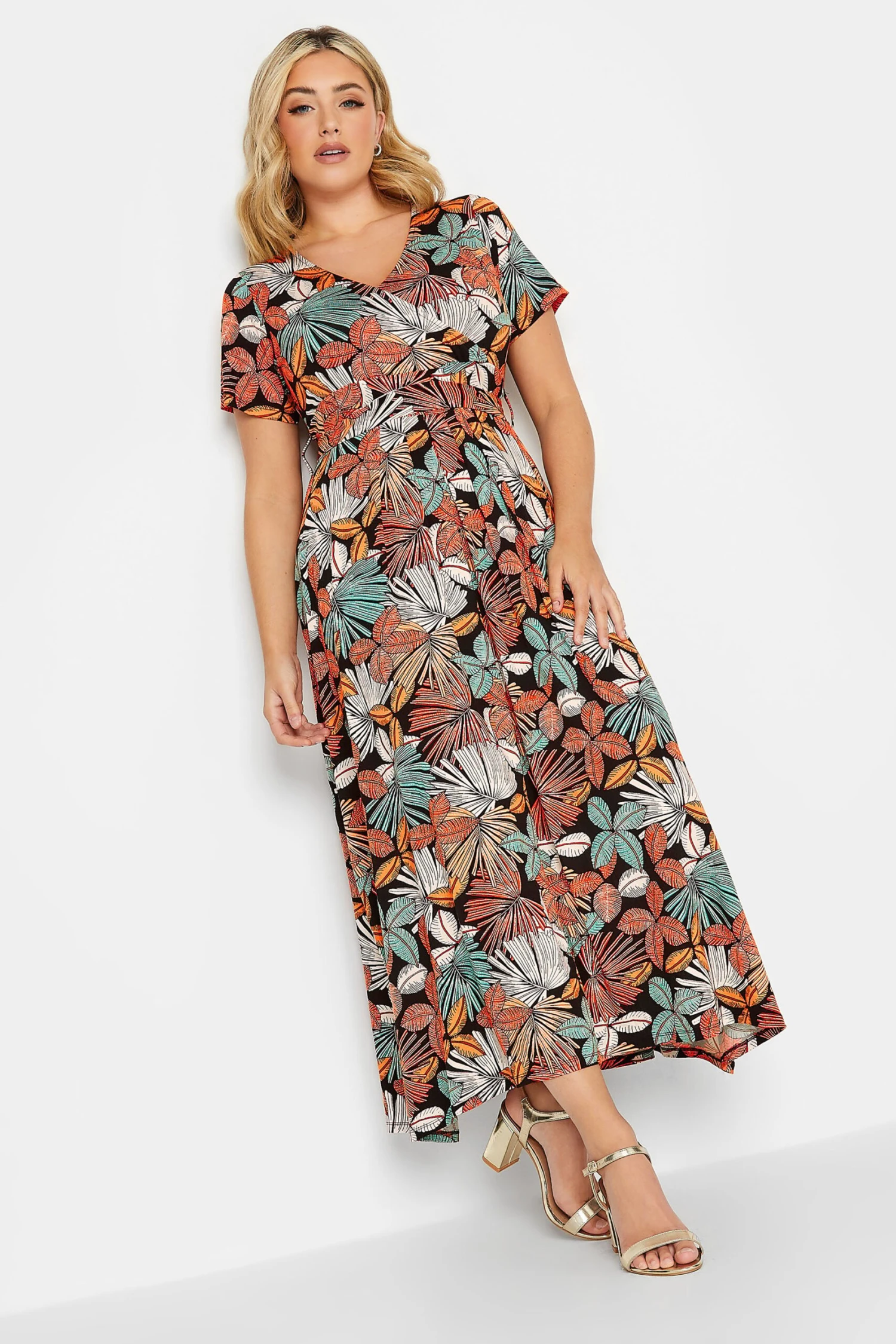 YOURS Curve Black & Orange Leaf Print Maxi Dress 3 YOURS Curve Black & Orange Leaf Print Maxi Dress