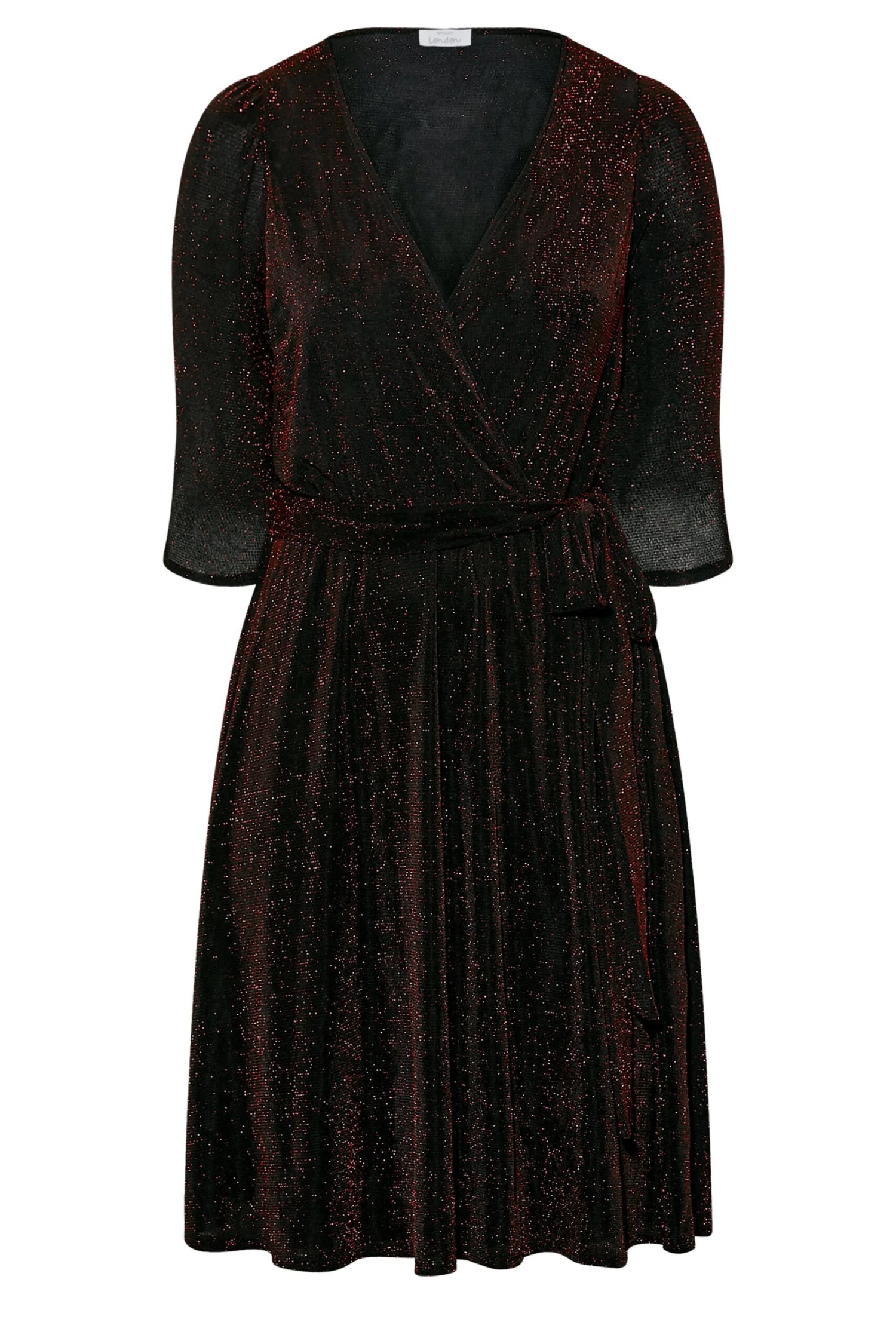 YOURS LONDON Curve Red Glitter Wrap Dress 7 YOURS LONDON Curve Red Glitter Wrap Dress - Image 5