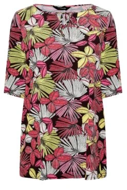 YOURS Curve Black Tropical Print Tie Neck Top 12 YOURS Curve Black Tropical Print Tie Neck Top -Plus Size Apparel Shop a71a3527 9a33 4e 300794 X