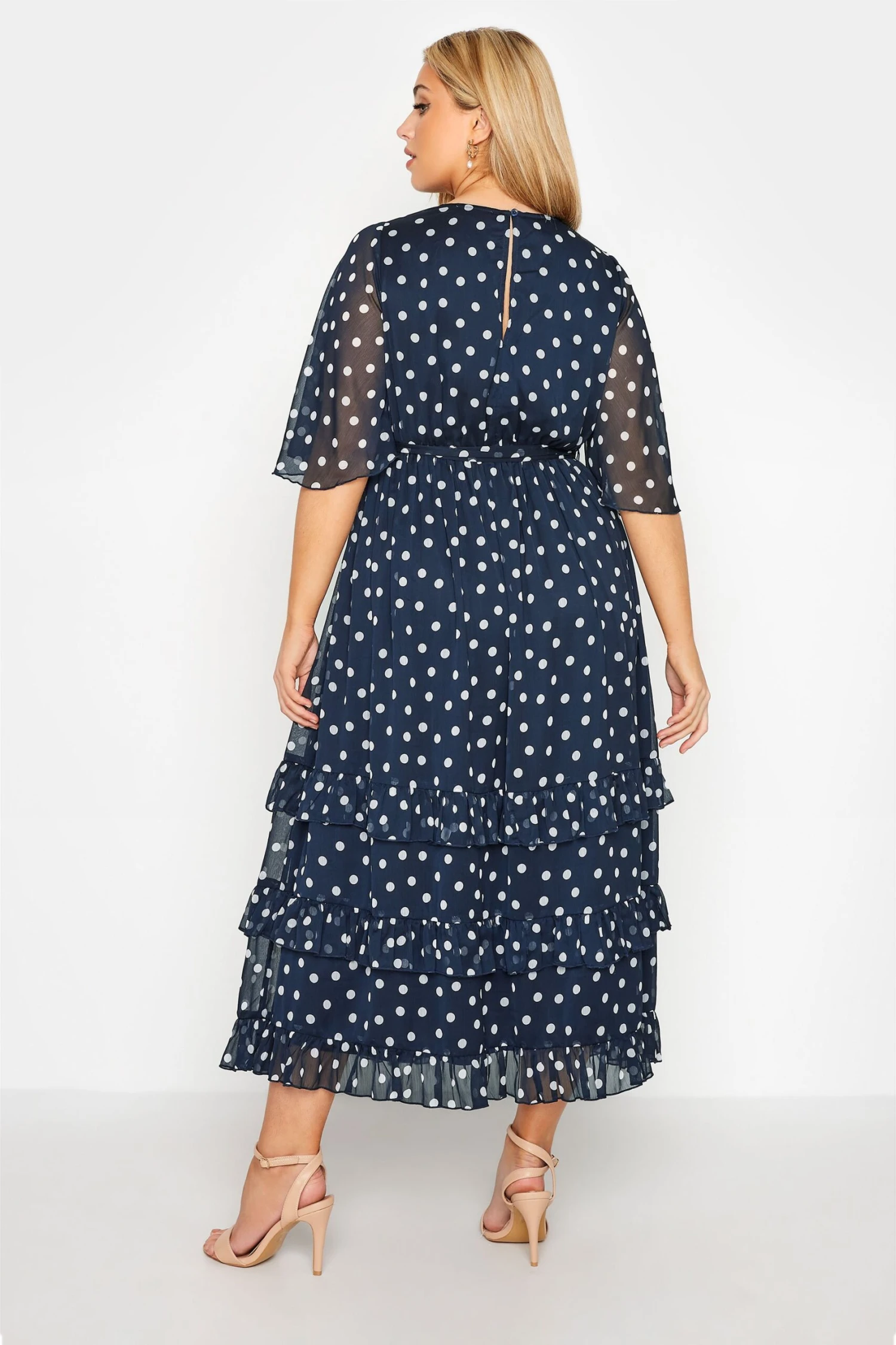 YOURS LONDON Curve Navy Blue Polka Dot Ruffle Maxi Dress 5 YOURS LONDON Curve Navy Blue Polka Dot Ruffle Maxi Dress - Image 3