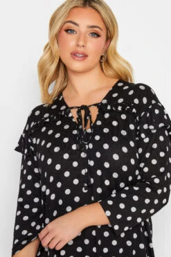 YOURS Curve Black Spot Print Tie Neck Top -Plus Size Apparel Shop a768734e 3195 48 300394 D