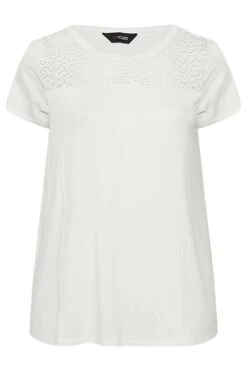 YOURS Curve White Crochet Neck T-Shirt -Plus Size Apparel Shop a8107b7a 8d11 43 301066 X