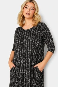 YOURS Curve Black Star Print Drape Pocket Mini Dress 10 YOURS Curve Black Star Print Drape Pocket Mini Dress -Plus Size Apparel Shop a88caadb ae50 42 301909 D