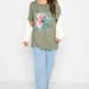 YOURS Curve Khaki Green Floral Foil Print T-Shirt 1 YOURS Curve Khaki Green Floral Foil Print T-Shirt -Plus Size Apparel Shop a902e1b2 0014 44 302182 A