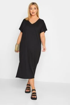 YOURS Curve Black Side Split Midaxi T-Shirt Dress -Plus Size Apparel Shop a925666e d6a4 41 137272 A
