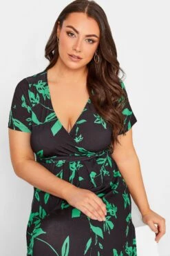 YOURS Curve Green V-Neck Floral Wrap Dress -Plus Size Apparel Shop a97485d1 43d2 46 302156 D