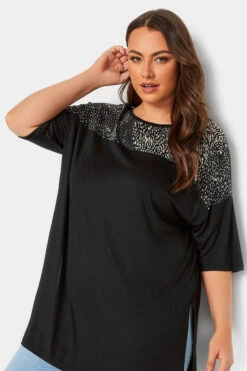 YOURS Curve Black Animal Print Contrast Detail Top -Plus Size Apparel Shop a97e9c28 8f12 41 301691 D