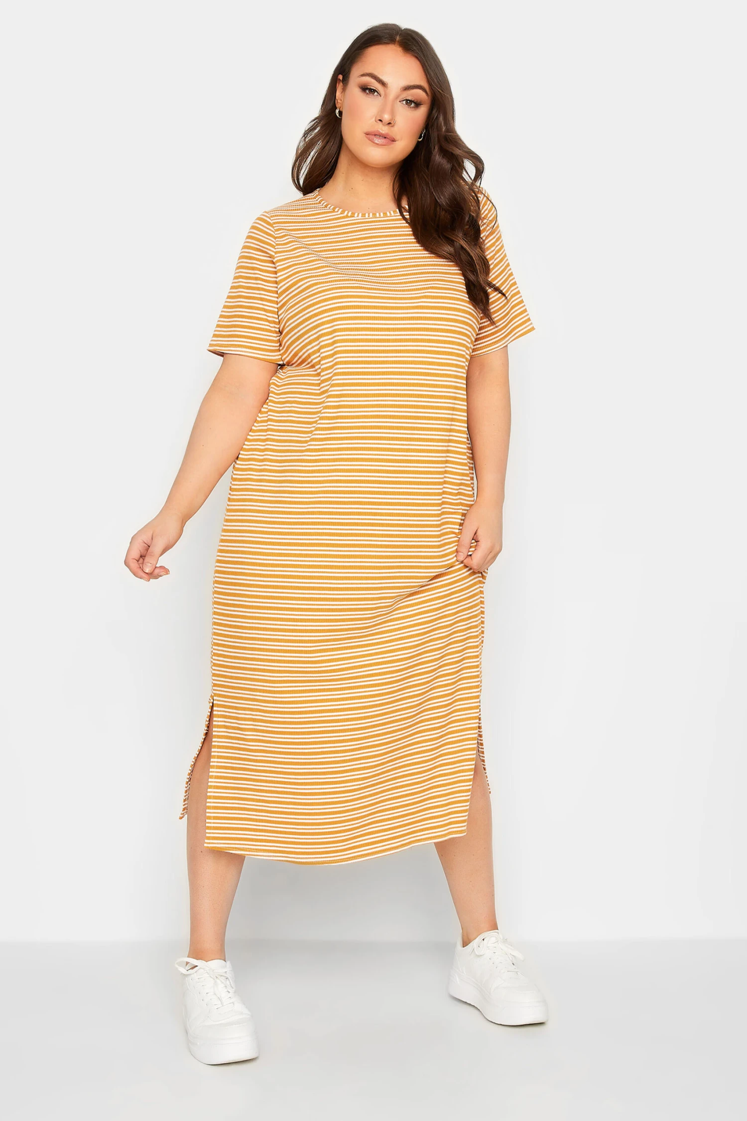 YOURS Curve Orange Stripe Print Maxi T-Shirt Dress 8 YOURS Curve Orange Stripe Print Maxi T-Shirt Dress - Image 6