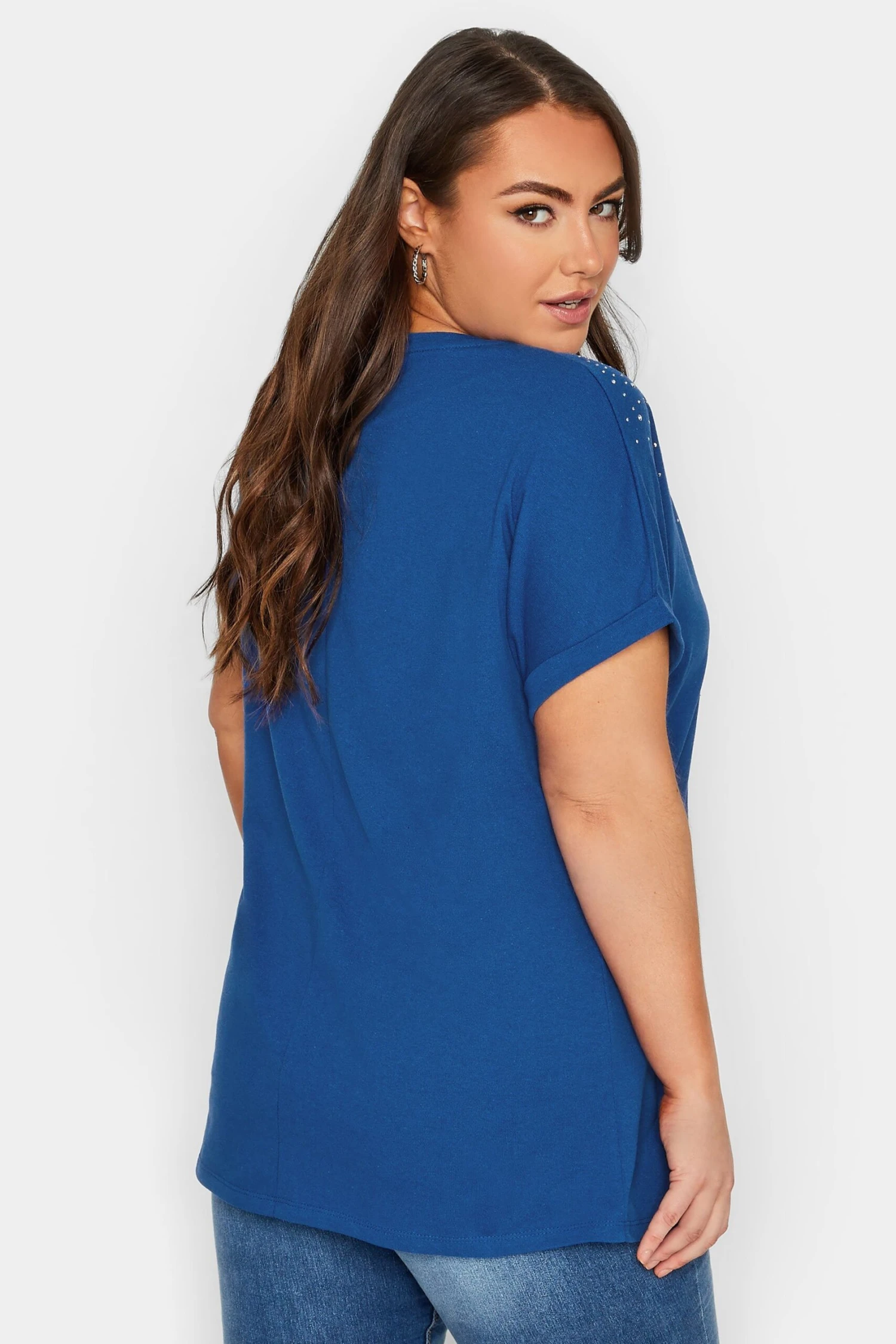 YOURS Curve Cobalt Blue Embellished Neck T-Shirt 4 YOURS Curve Cobalt Blue Embellished Neck T-Shirt - Image 2