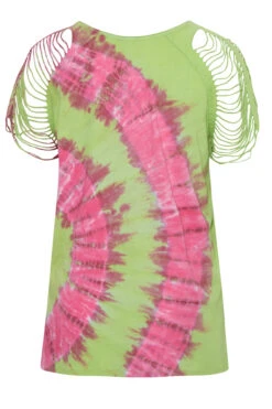 YOURS Curve Green Tie Dye Shredded Shoulder Top -Plus Size Apparel Shop aa6541be 98ea 4c 300631 Y