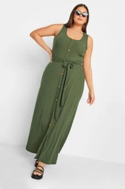 YOURS Curve Green Button Through Sleeveless Maxi Dress