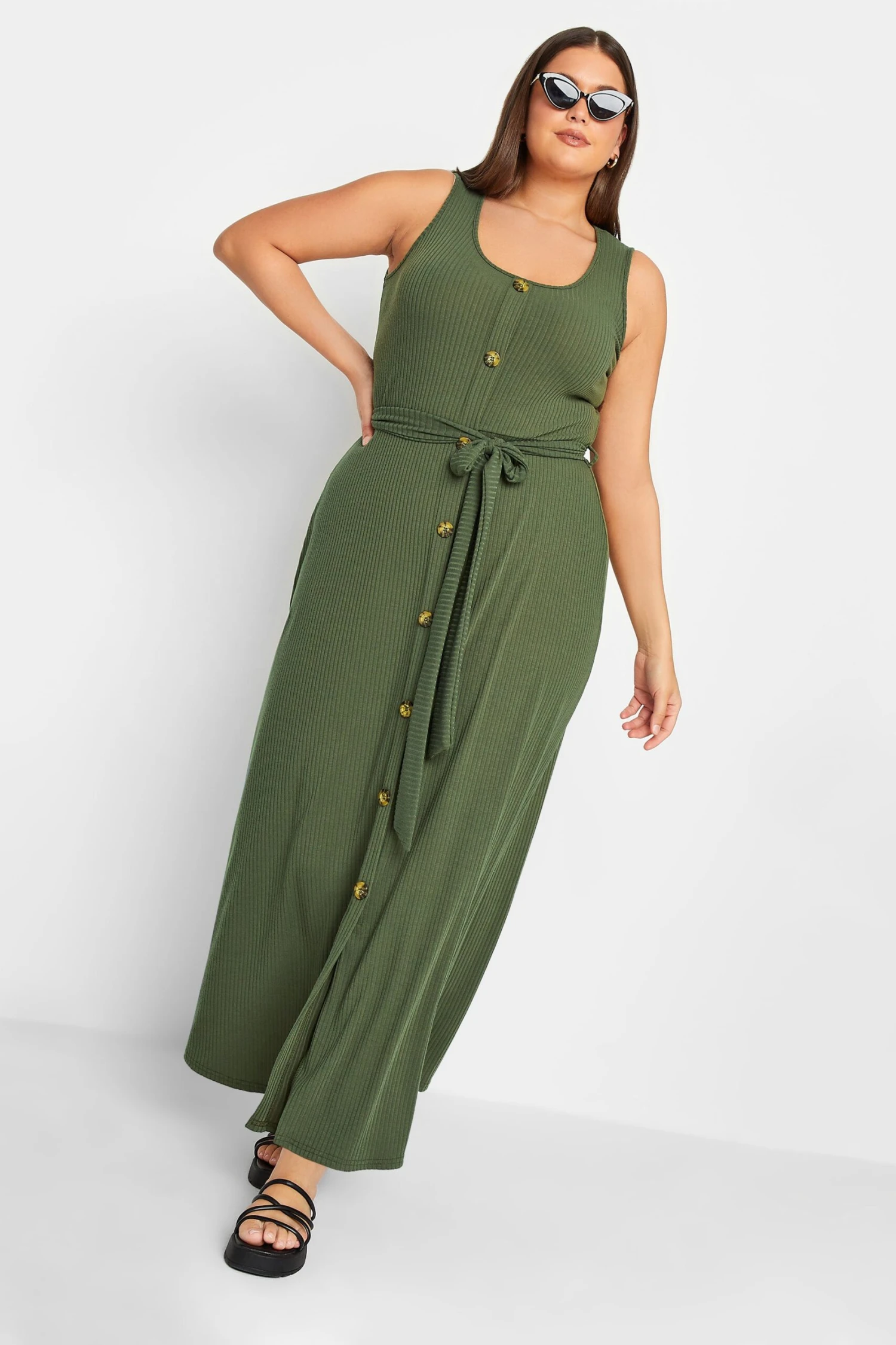 YOURS Curve Green Button Through Sleeveless Maxi Dress 3 YOURS Curve Green Button Through Sleeveless Maxi Dress