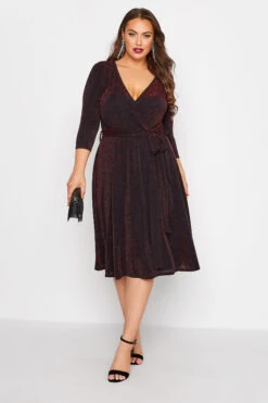 YOURS LONDON Curve Red Glitter Wrap Dress