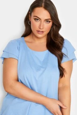 YOURS Curve Blue Frill Sleeve T-Shirt 10 YOURS Curve Blue Frill Sleeve T-Shirt -Plus Size Apparel Shop acc96698 a559 4b 320673 D