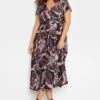 YOURS Curve Black Leaf Print Wrap Dress