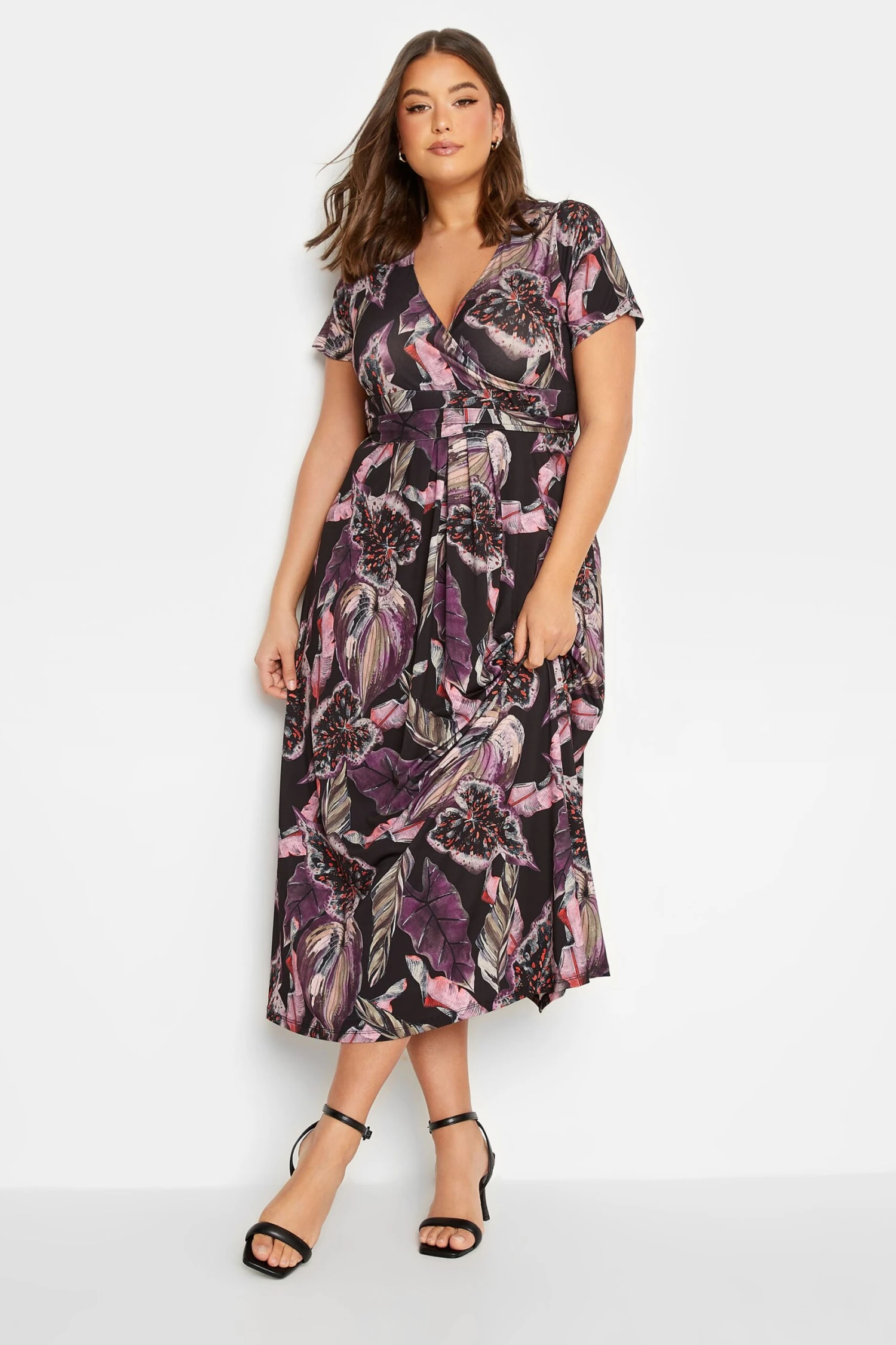 YOURS Curve Black Leaf Print Wrap Dress 3 YOURS Curve Black Leaf Print Wrap Dress