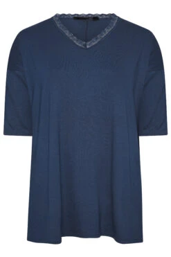 YOURS Curve Navy Blue Lace Collar T-Shirt 12 YOURS Curve Navy Blue Lace Collar T-Shirt -Plus Size Apparel Shop af15282f 98e6 4c 301860 X