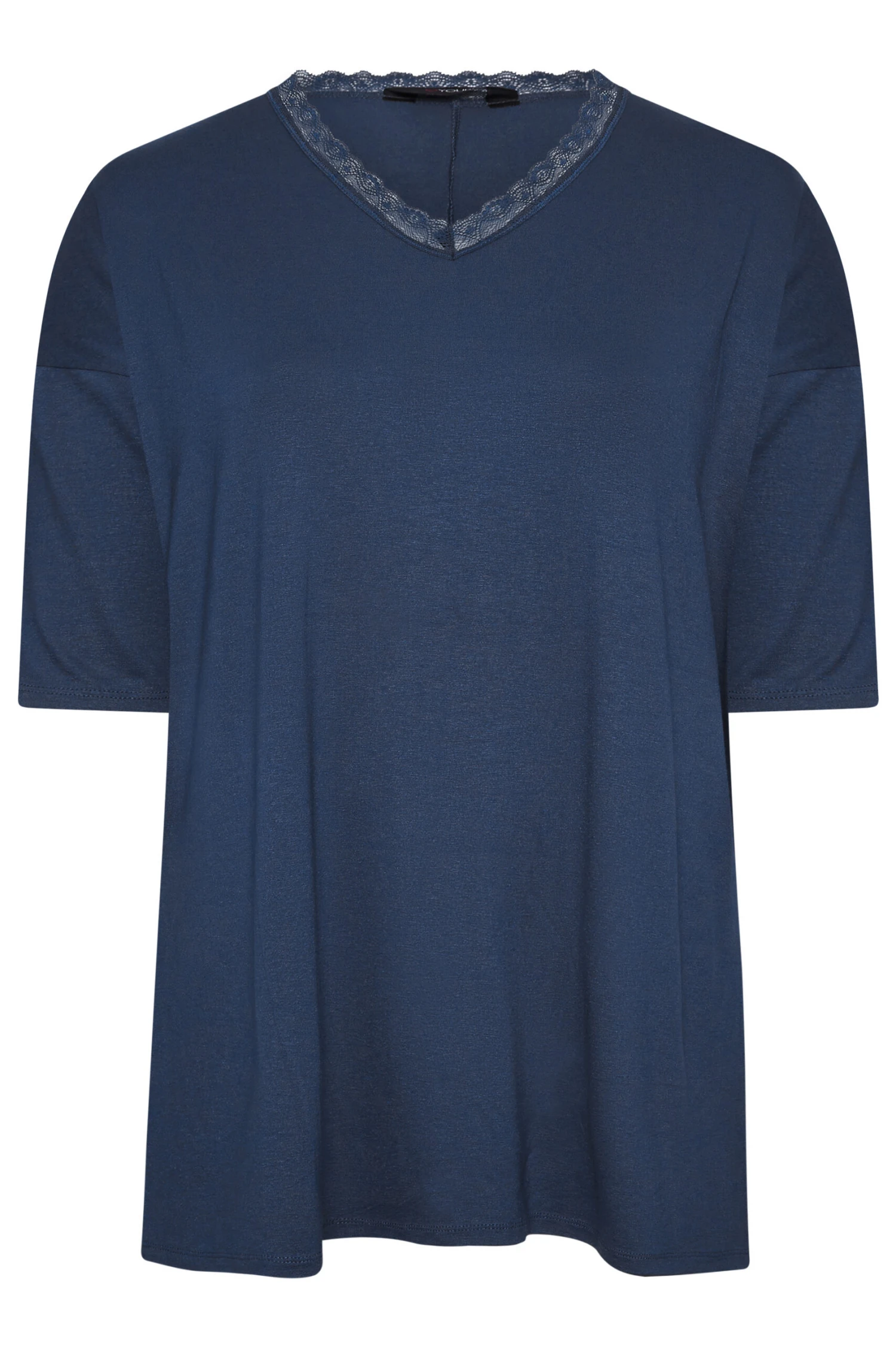 YOURS Curve Navy Blue Lace Collar T-Shirt 7 YOURS Curve Navy Blue Lace Collar T-Shirt - Image 5