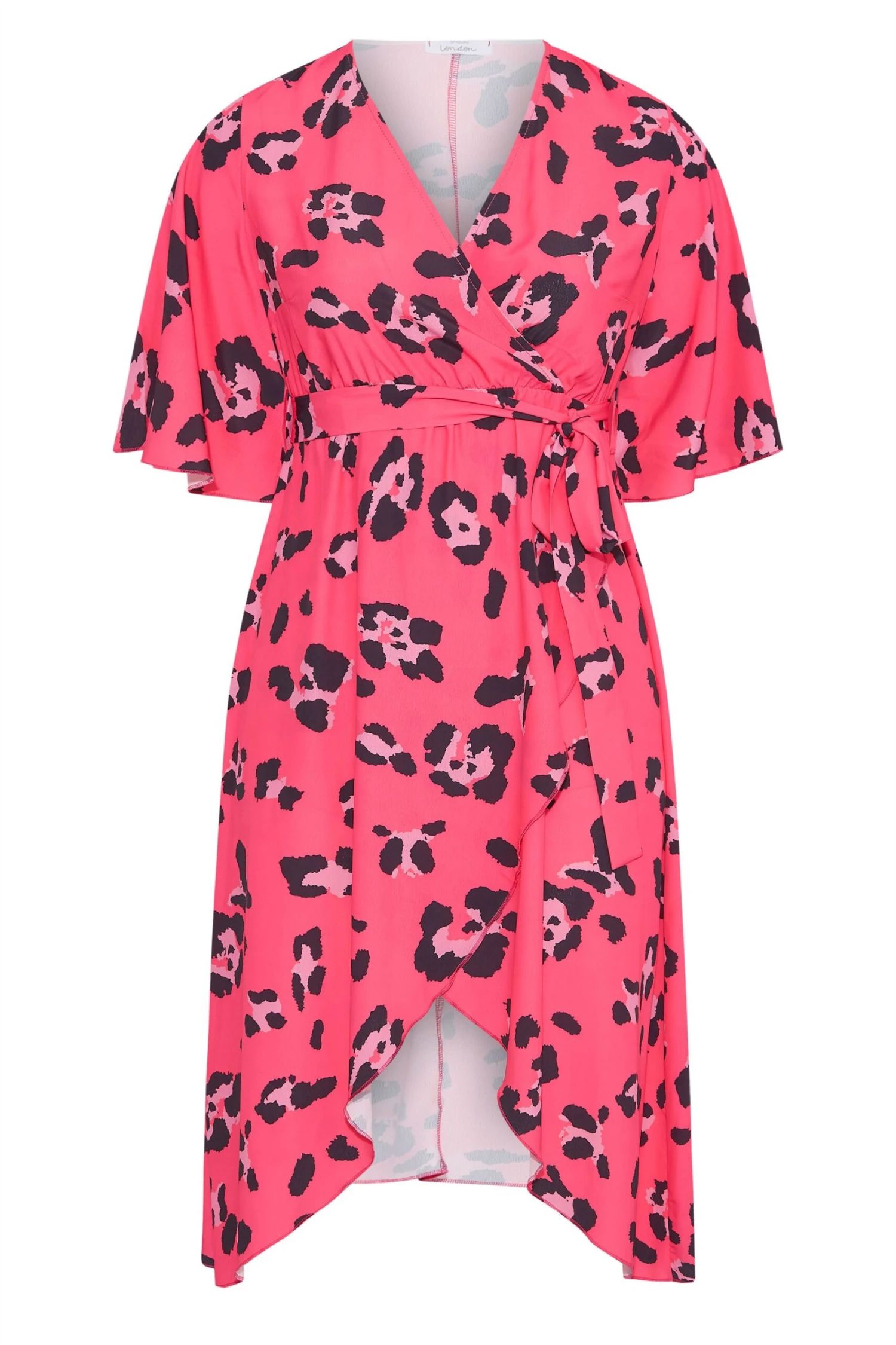 YOURS LONDON Curve Bright Pink Leopard Print Midi Wrap Dress 7 YOURS LONDON Curve Bright Pink Leopard Print Midi Wrap Dress - Image 5